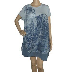 Simply Couture Tunic Blouse Womens Large White Tie-Dye Layered Asymmetrical